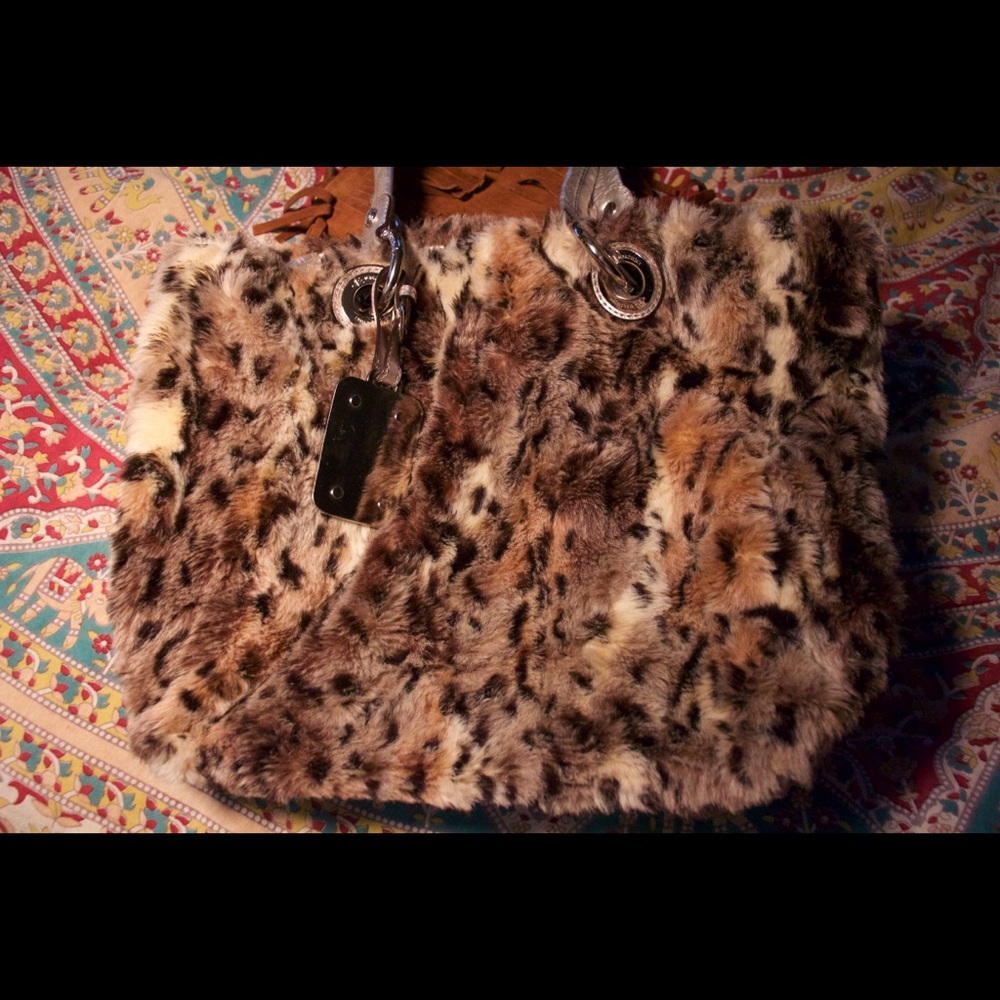 LEOPARD Faux Fur B. Makowsky Tote like NEW cond.